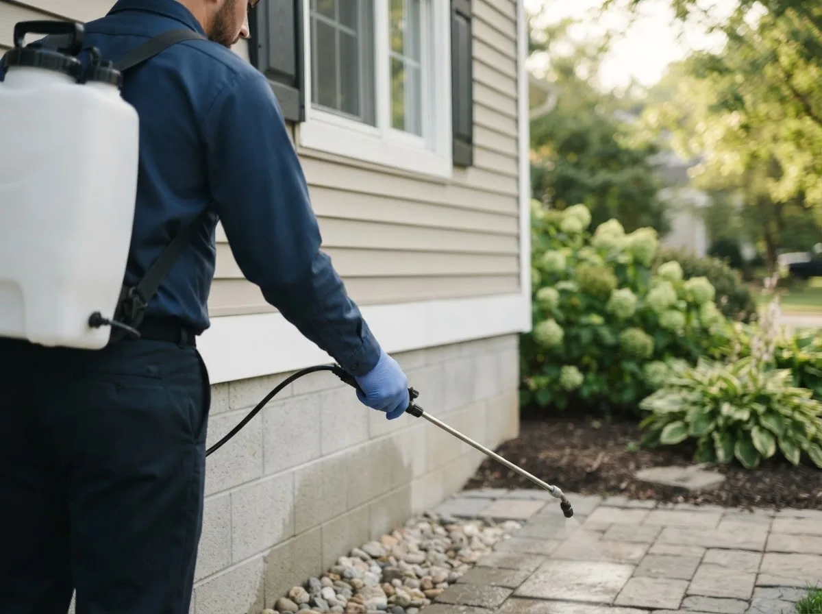 Pest control technician inspecting a home in Nora, IL